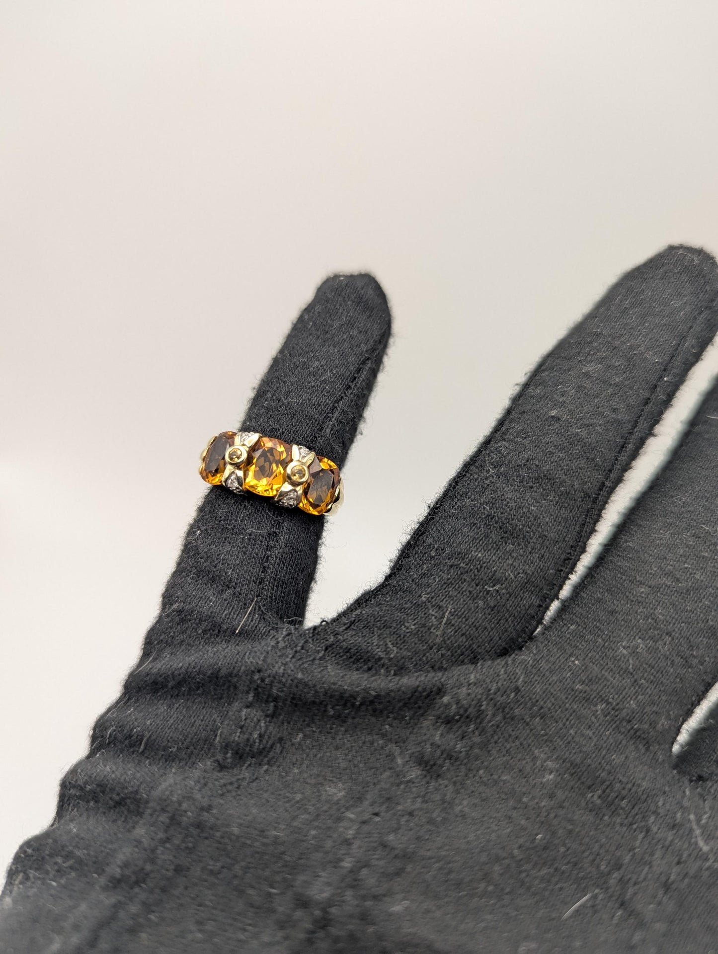 10k Yellow Gold Solitare Citrine Diamond Cocktail Ring. Statement Ring.