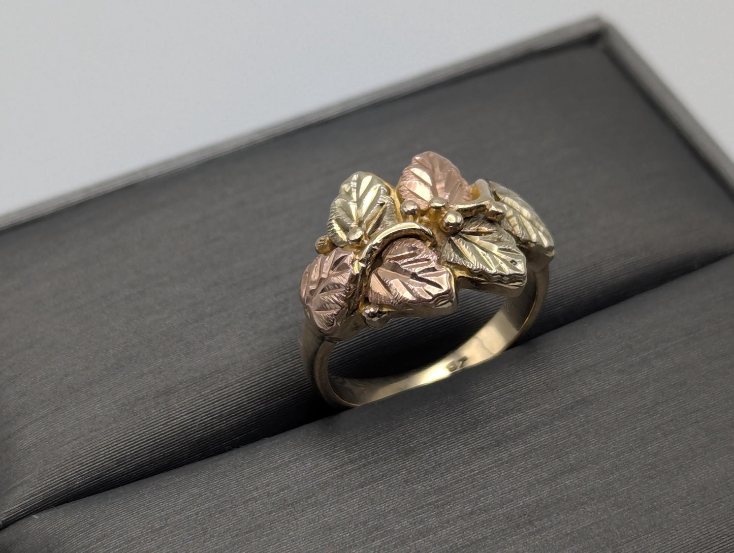 Vintage 10k 12k Black Hills Gold Leaf Multi-tone Gold Statement Ring Pinky Ring