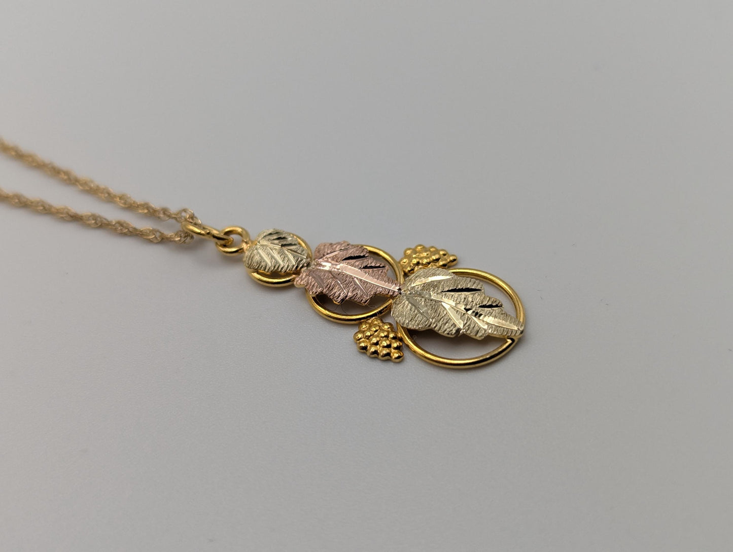 10k 12k Black Hills Gold Vine Leaf Pendant, Chain Necklace