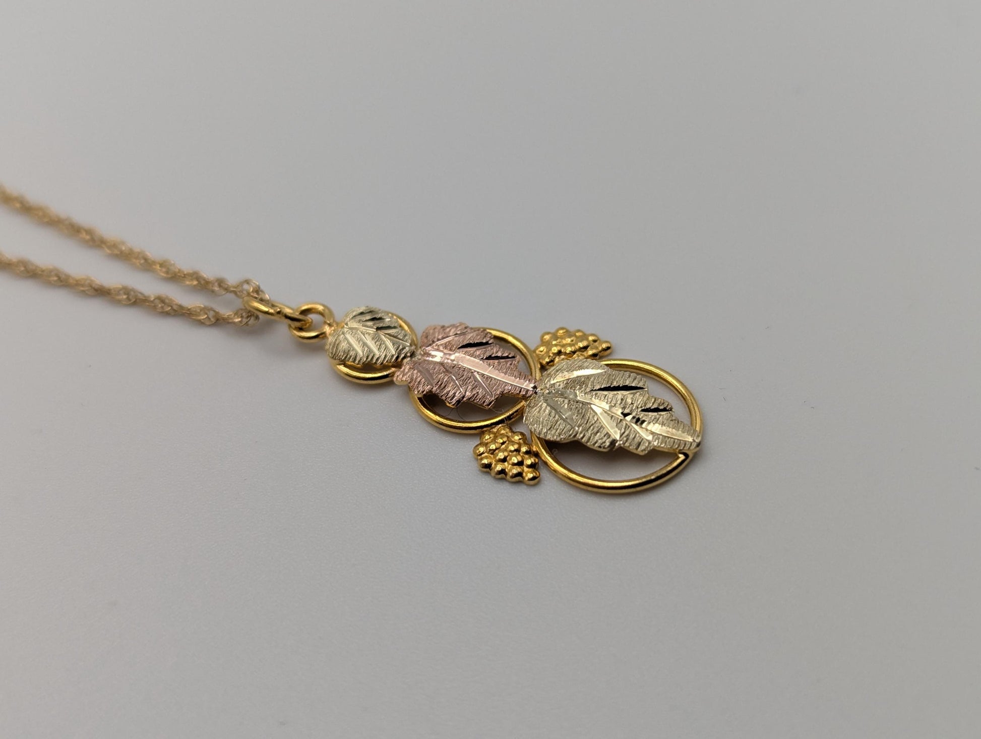 10k 12k Black Hills Gold Vine Leaf Pendant, Chain Necklace