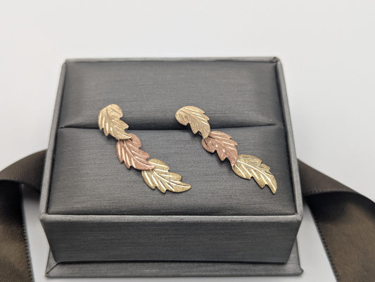10k Black Hills Gold Traditional Gold Vine Dangle Earrings Rose Gold Black Hills Gold Trio Gold Vine Leaf Earrings