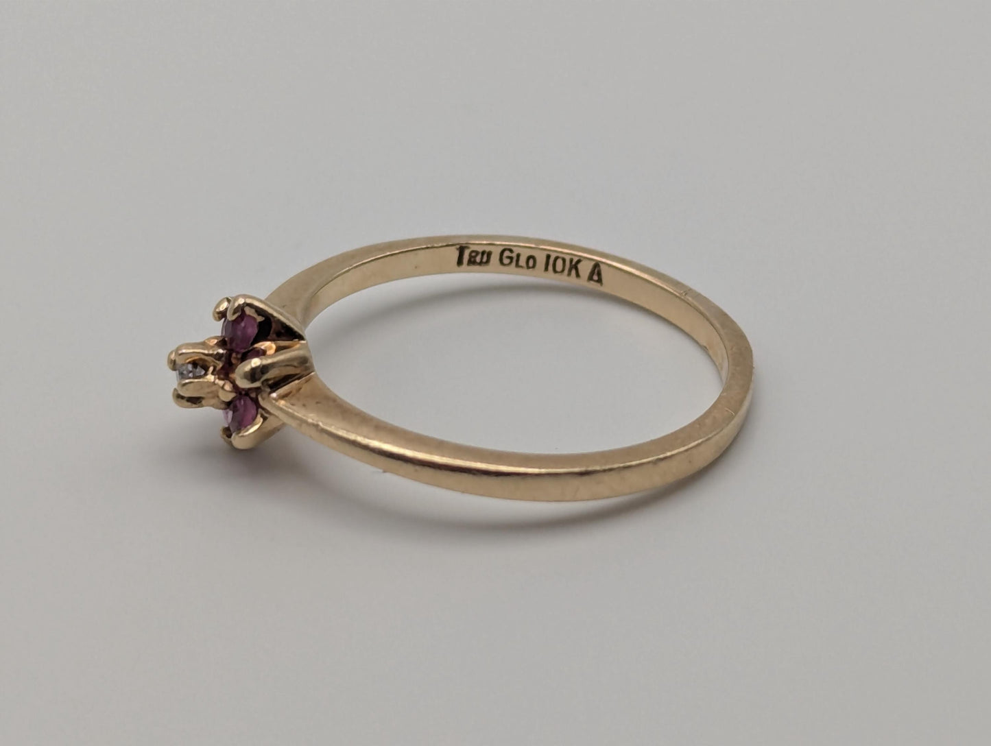 10k Flower Diamond Ruby Ring. Yellow Gold Dainty Daisy Promise Love Ring