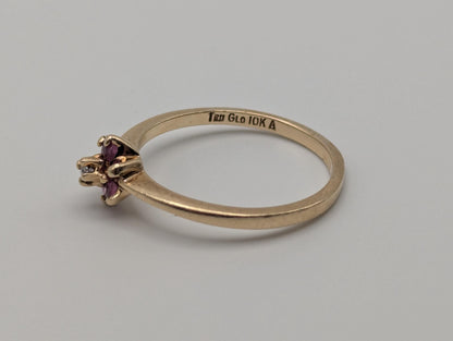 10k Flower Diamond Ruby Ring. Yellow Gold Dainty Daisy Promise Love Ring