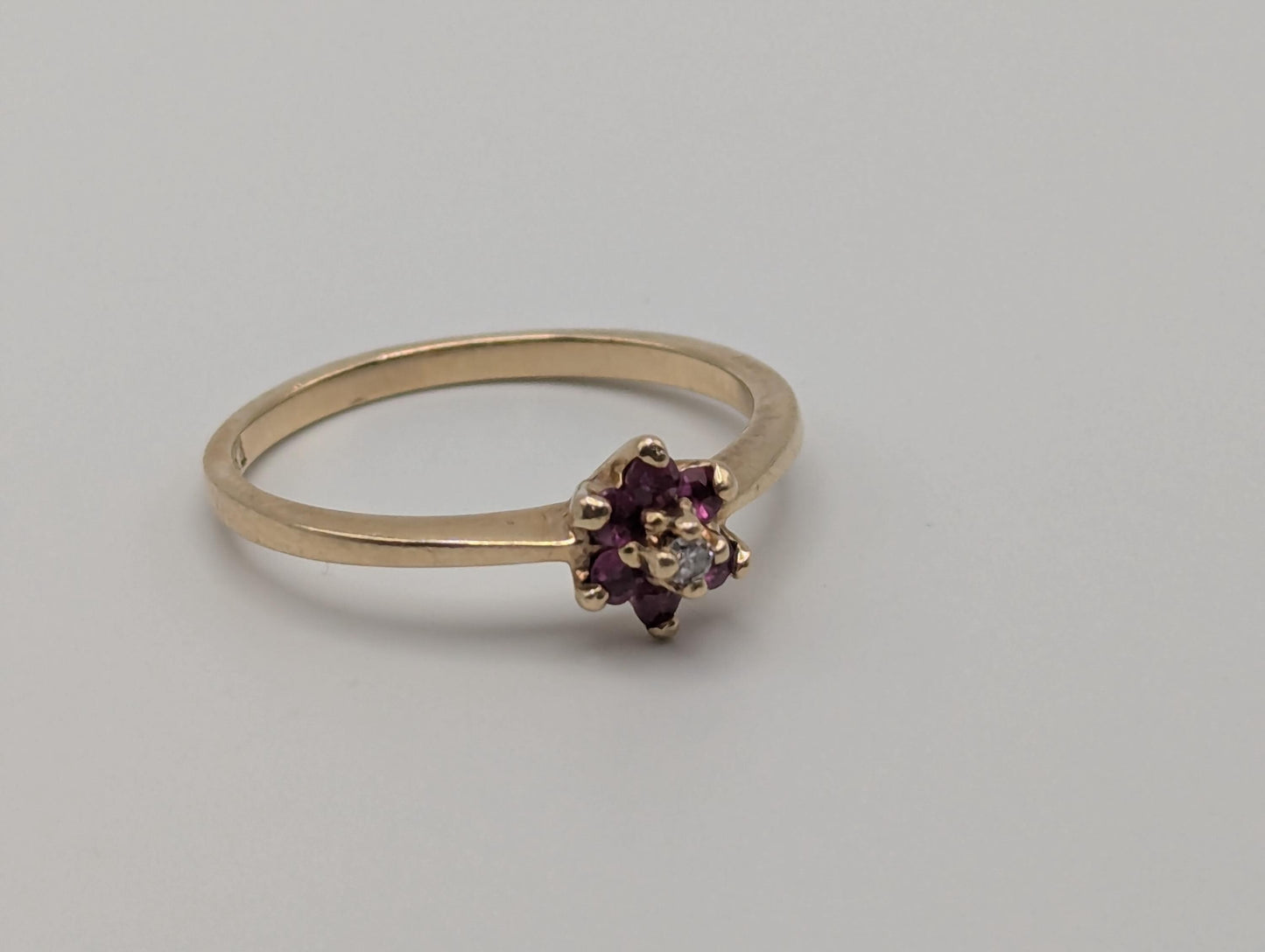 10k Flower Diamond Ruby Ring. Yellow Gold Dainty Daisy Promise Love Ring