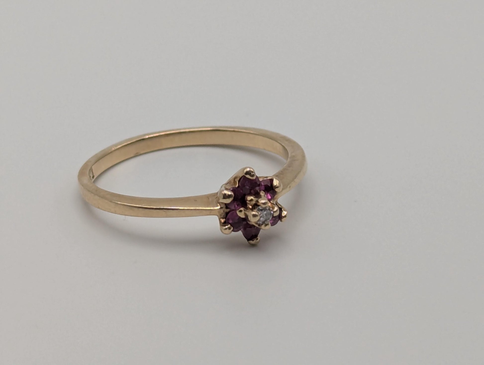 10k Flower Diamond Ruby Ring. Yellow Gold Dainty Daisy Promise Love Ring