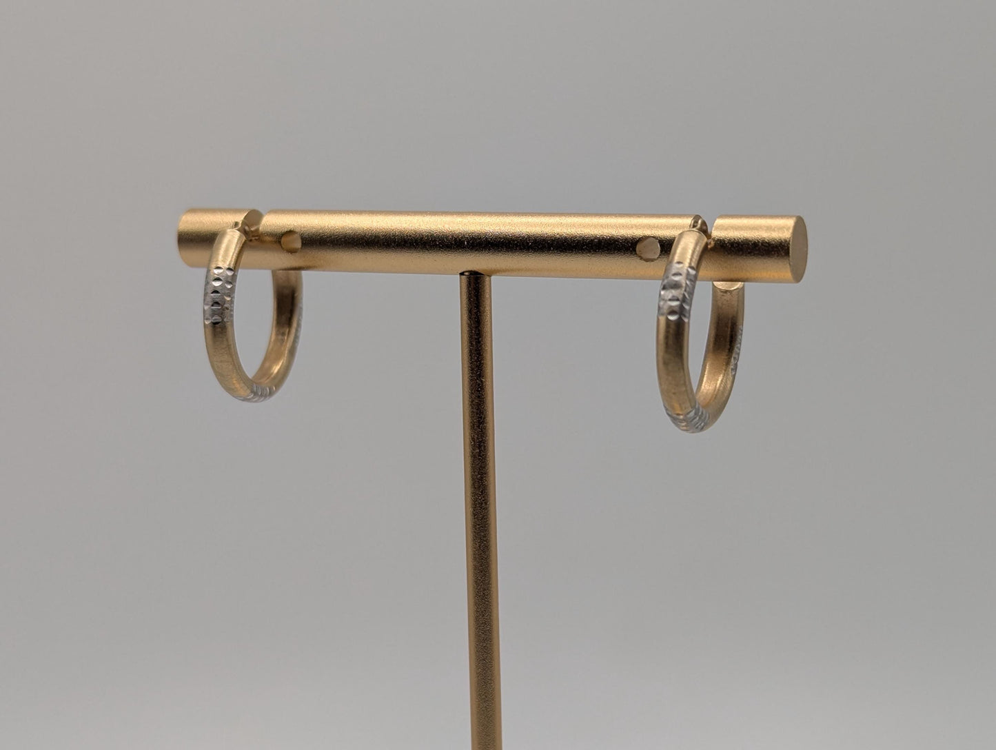 14k Vintage Two-Tone Gold Classic Etched Textured Hoop Earrings Dainty Gold Hoops Hinged