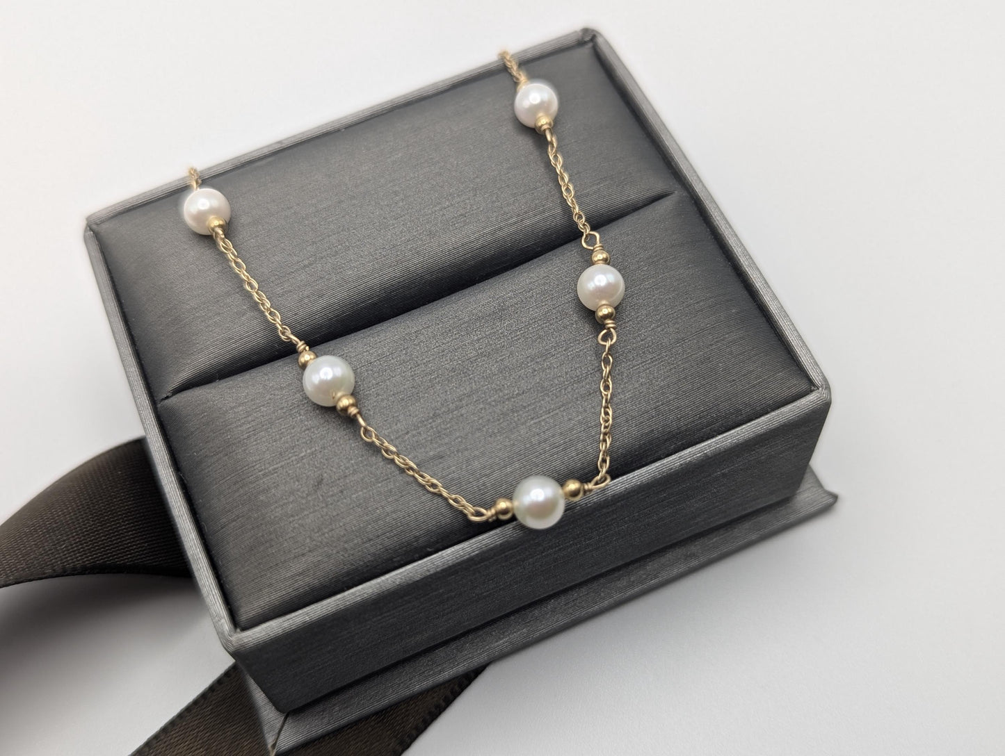 10k Yellow Gold Pearl Bracelets Women Bracelet 7" Pearl Chain Link Bracelet