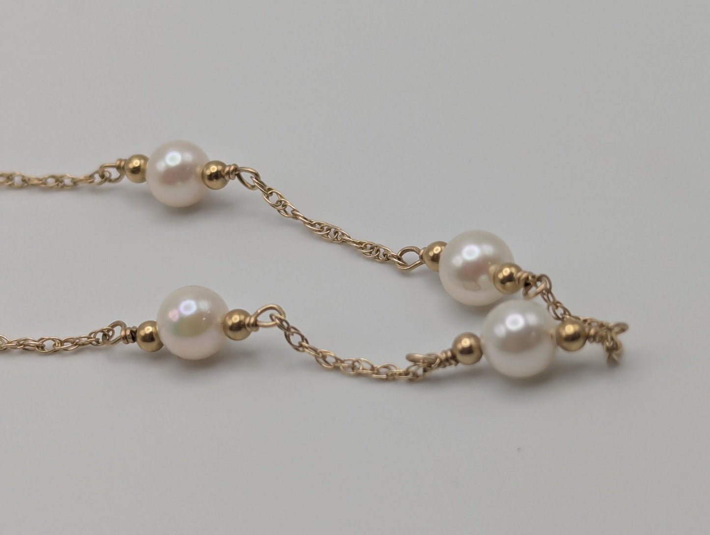 10k Yellow Gold Pearl Bracelets Women Bracelet 7" Pearl Chain Link Bracelet