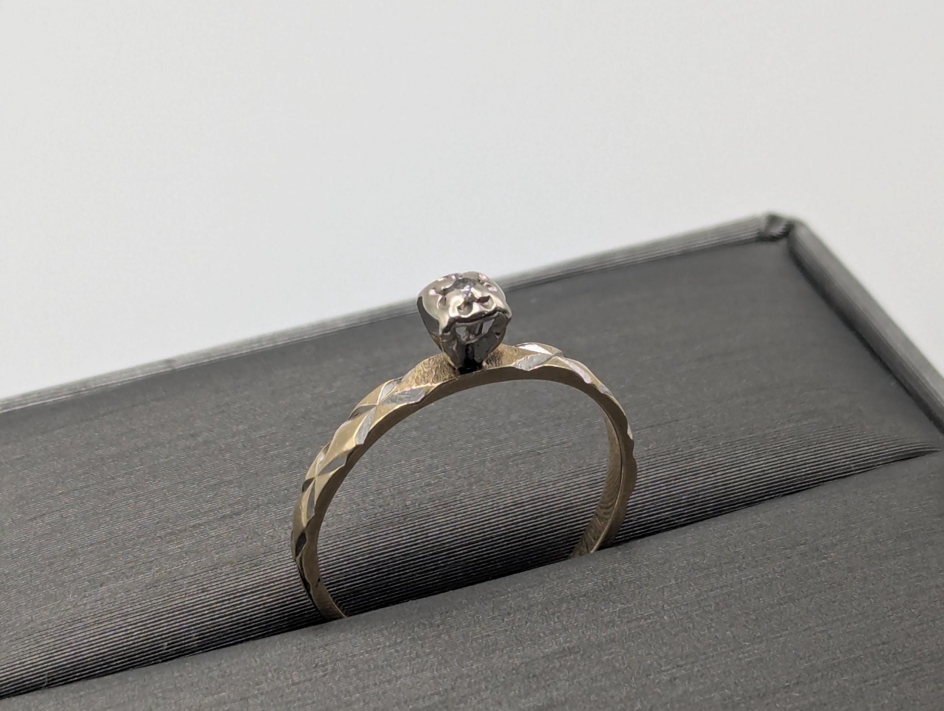 14k Multi Gold Quilted Design Diamond Solitaire Engagement Wedding Promise Ring