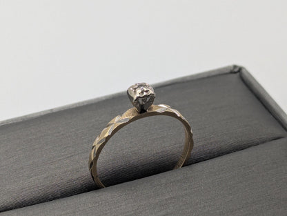14k Multi Gold Quilted Design Diamond Solitaire Engagement Wedding Promise Ring