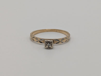 14k Multi Gold Quilted Design Diamond Solitaire Engagement Wedding Promise Ring
