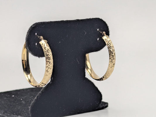 14k Vintage Yellow Gold Classic Etched Textured Hoop Earrings Gold Hoops Hinged