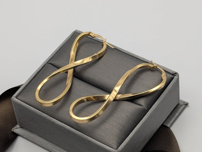 Large 14k ITALY Twisted Long Infinity Hoop Earrings Twisted Classic Dangle Hoops
