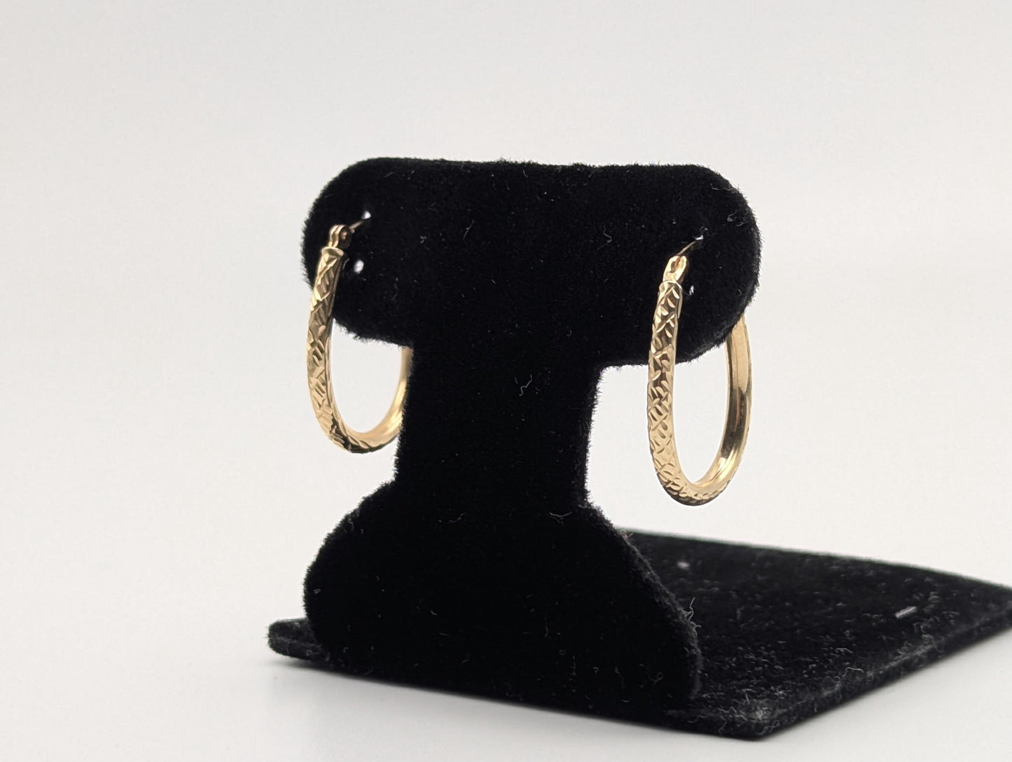 14k Vintage Yellow Gold Classic Etched Textured Hoop Earrings Gold Hoops Hinged