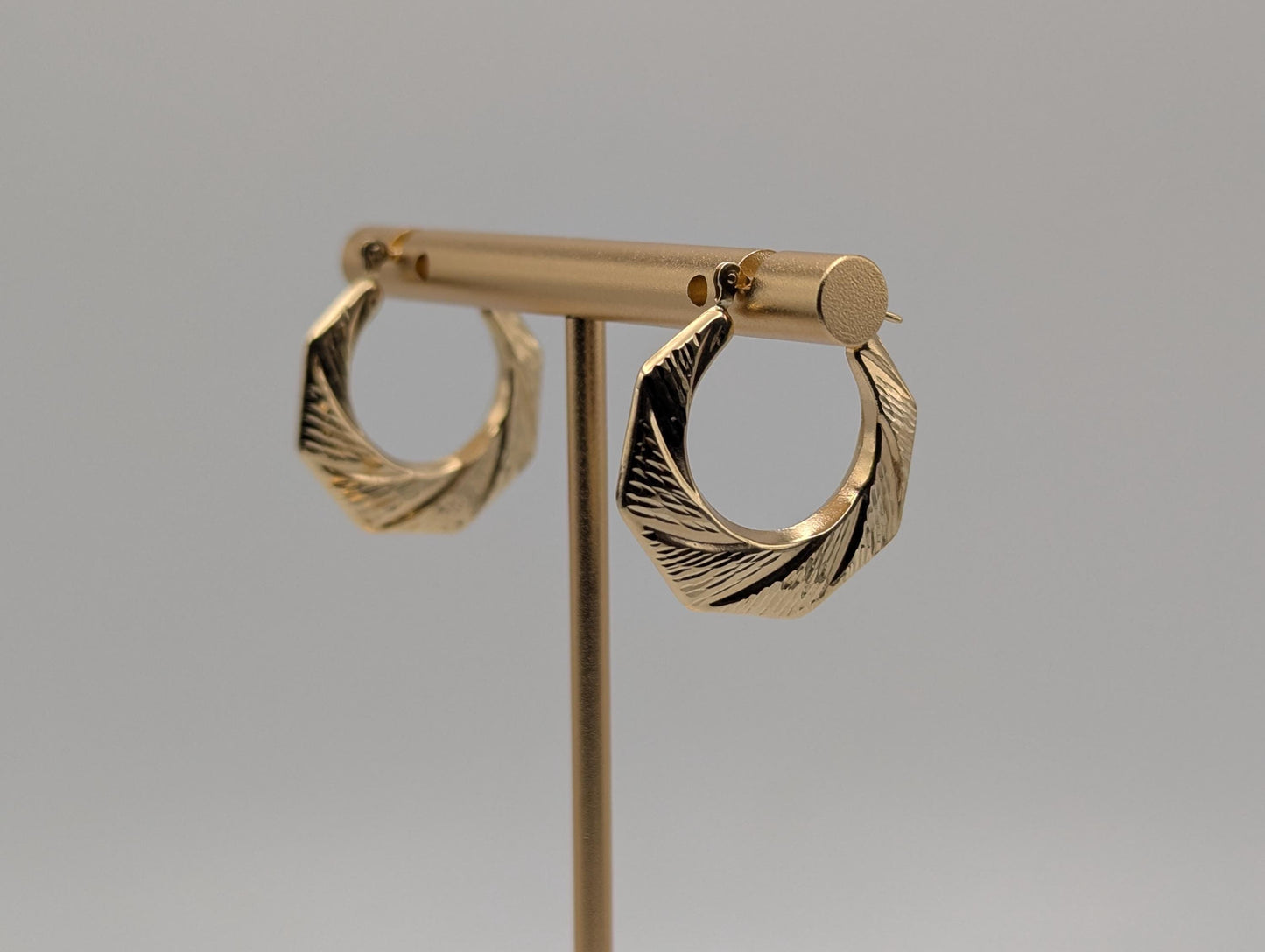 14k Gold Puff Hoop Earrings. Yellow Gold Shrimp Hoops. Classic Gold Hoops.