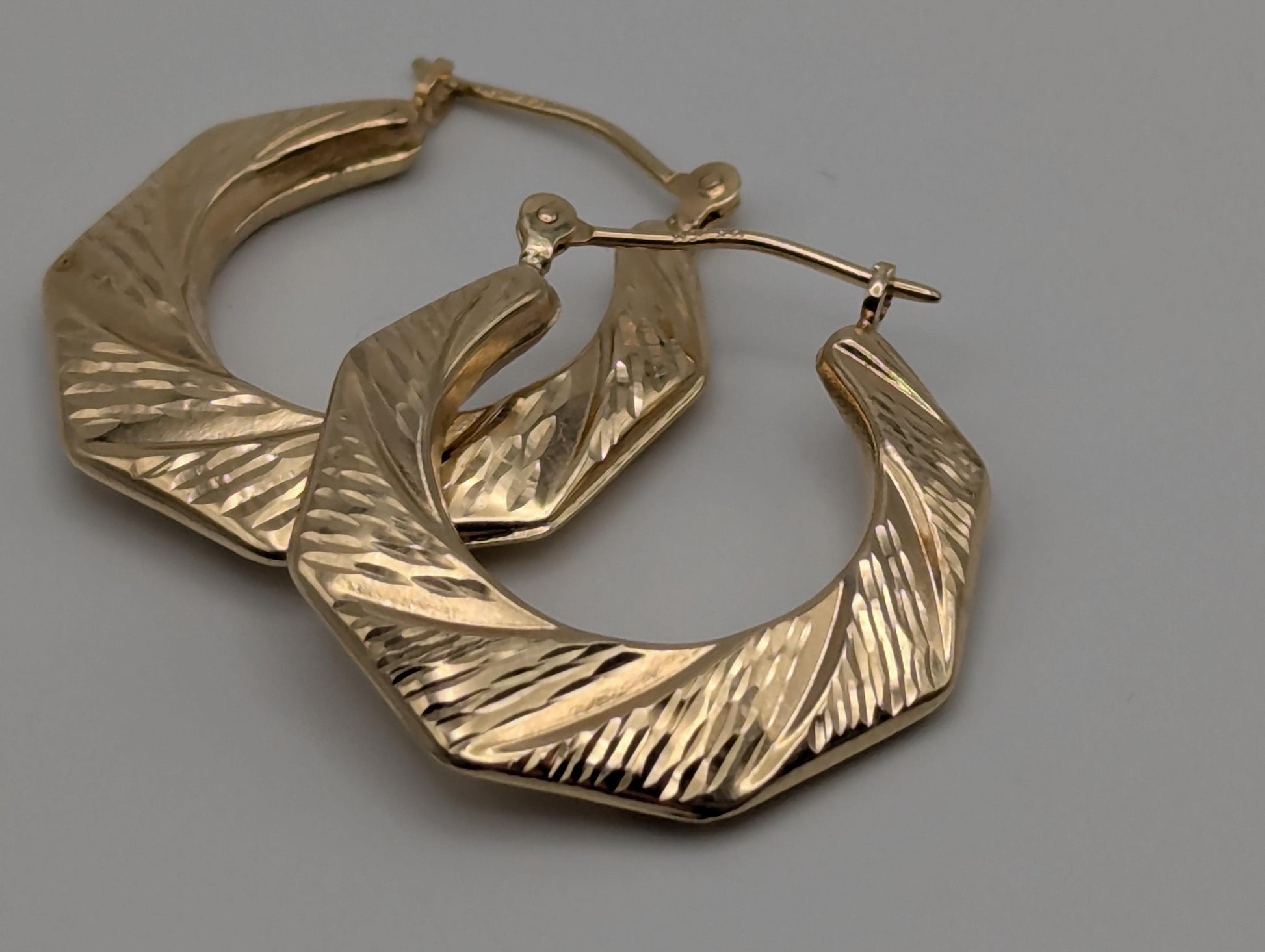 14k Gold Puff Hoop Earrings. Yellow Gold Shrimp Hoops. Classic Gold Hoops.