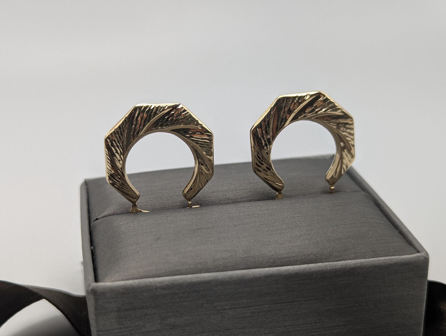 14k Gold Puff Hoop Earrings. Yellow Gold Shrimp Hoops. Classic Gold Hoops.
