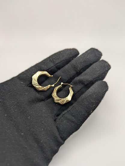 14k Gold Puff Hoop Earrings. Yellow Gold Shrimp Hoops. Classic Gold Hoops.