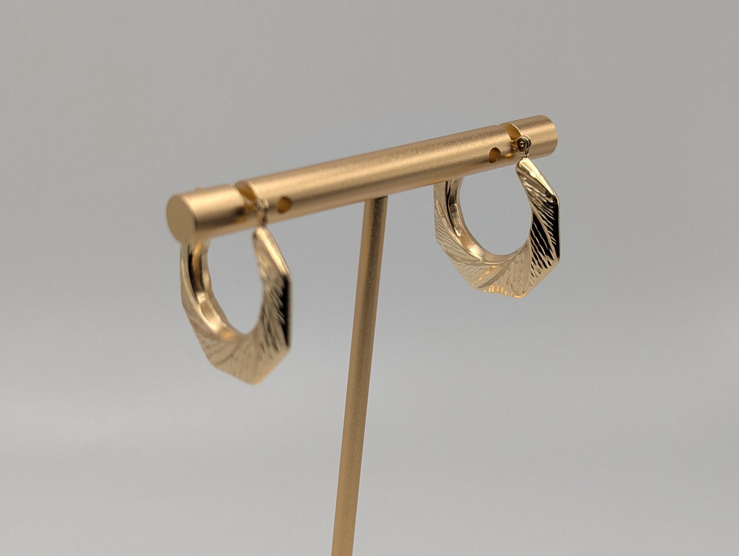 14k Gold Puff Hoop Earrings. Yellow Gold Shrimp Hoops. Classic Gold Hoops.