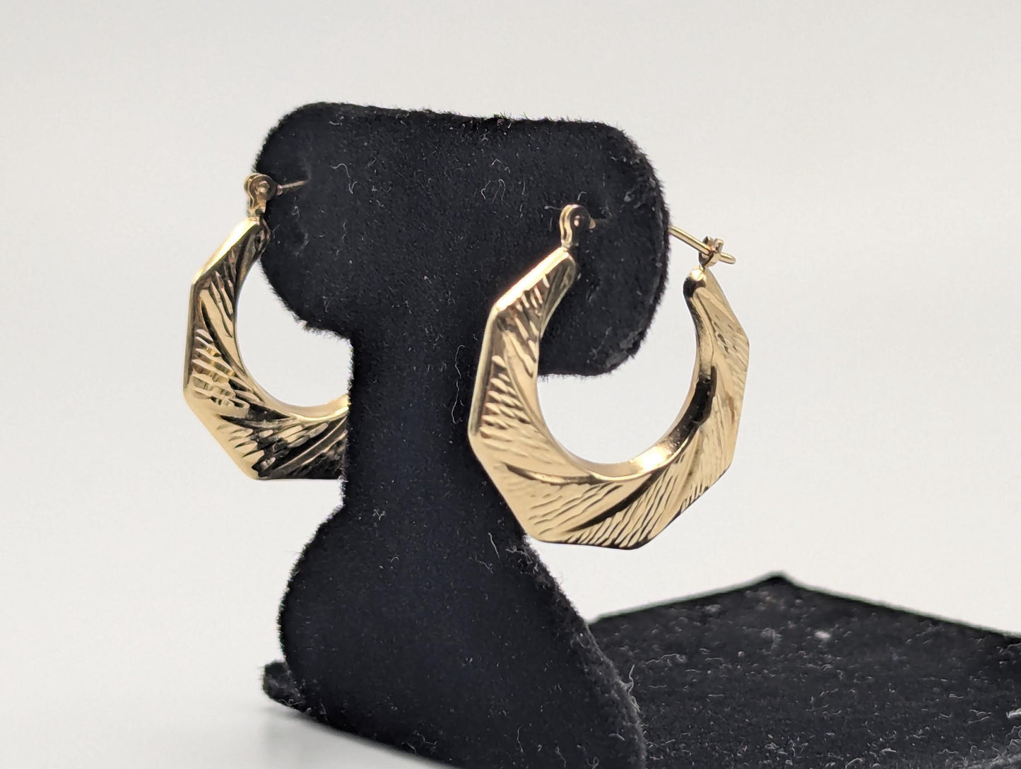 14k Gold Puff Hoop Earrings. Yellow Gold Shrimp Hoops. Classic Gold Hoops.