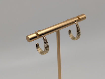 14k Yellow Gold Huggie Style Textured Hoop Earrings Womens Huggie Earrings