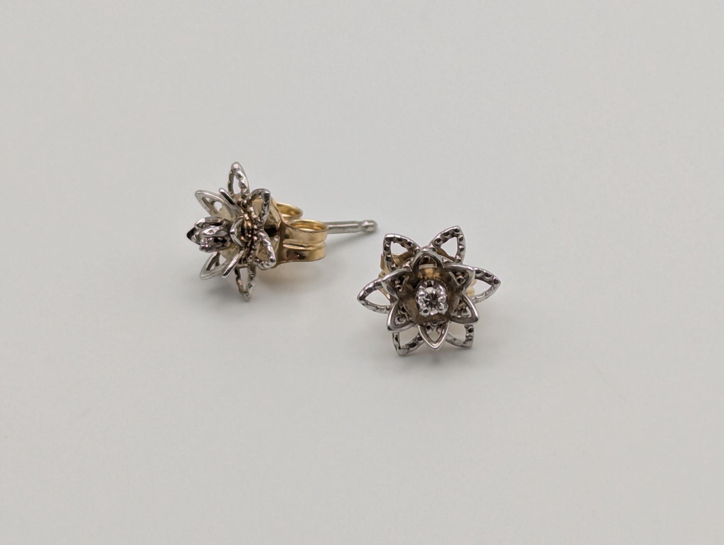14K White Gold Flower Diamond Stud Earrings 10k White Gold Studs Minimalist Studs