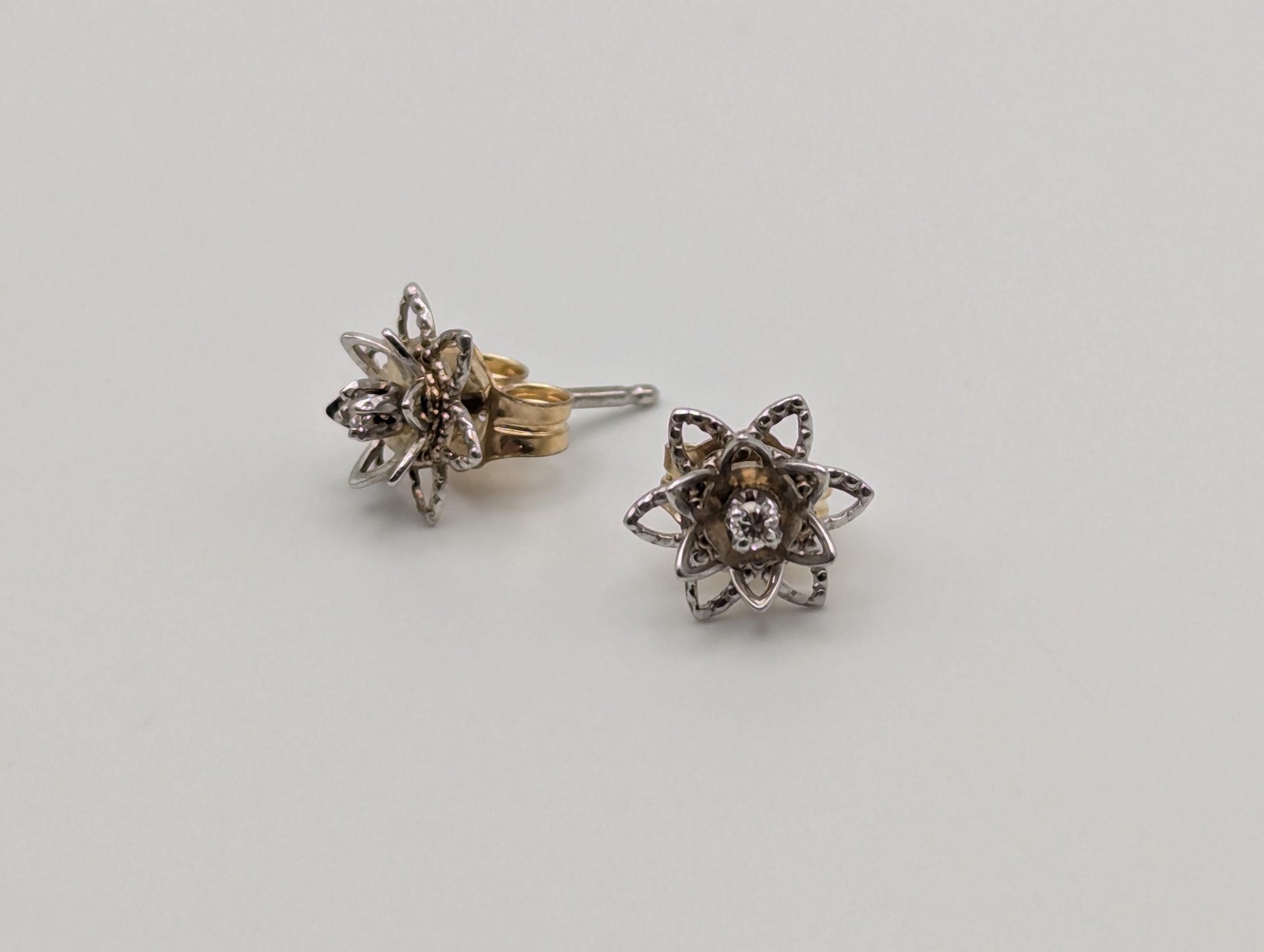 14K White Gold Flower Diamond Stud Earrings 10k White Gold Studs Minimalist Studs