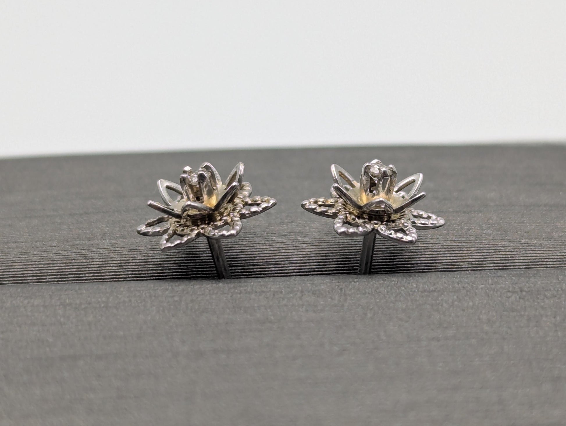 14K White Gold Flower Diamond Stud Earrings 10k White Gold Studs Minimalist Studs