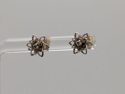 14K White Gold Flower Diamond Stud Earrings 10k White Gold Studs Minimalist Studs