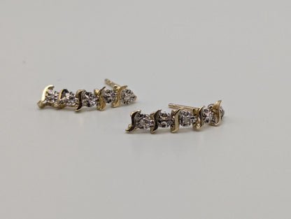 14K Yellow Gold Drop Dangle Diamond Earrings Diamond Drop Earrings