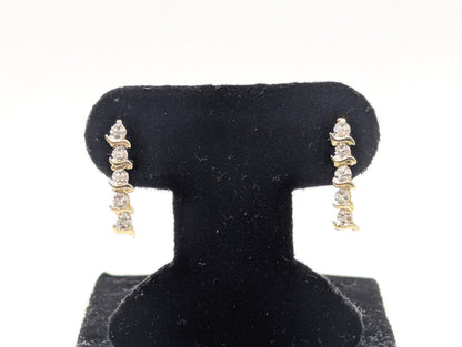 14K Yellow Gold Drop Dangle Diamond Earrings Diamond Drop Earrings