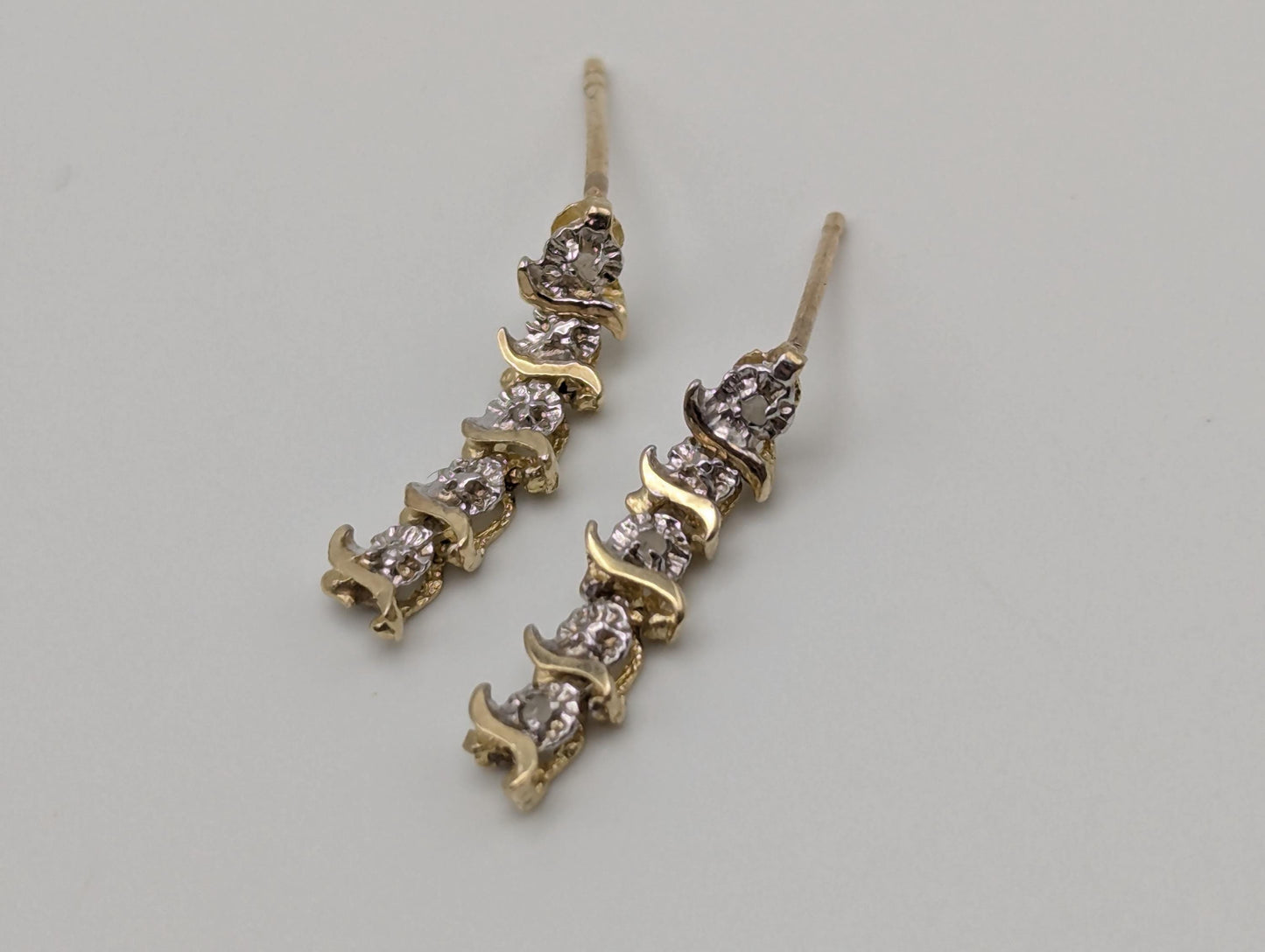 14K Yellow Gold Drop Dangle Diamond Earrings Diamond Drop Earrings