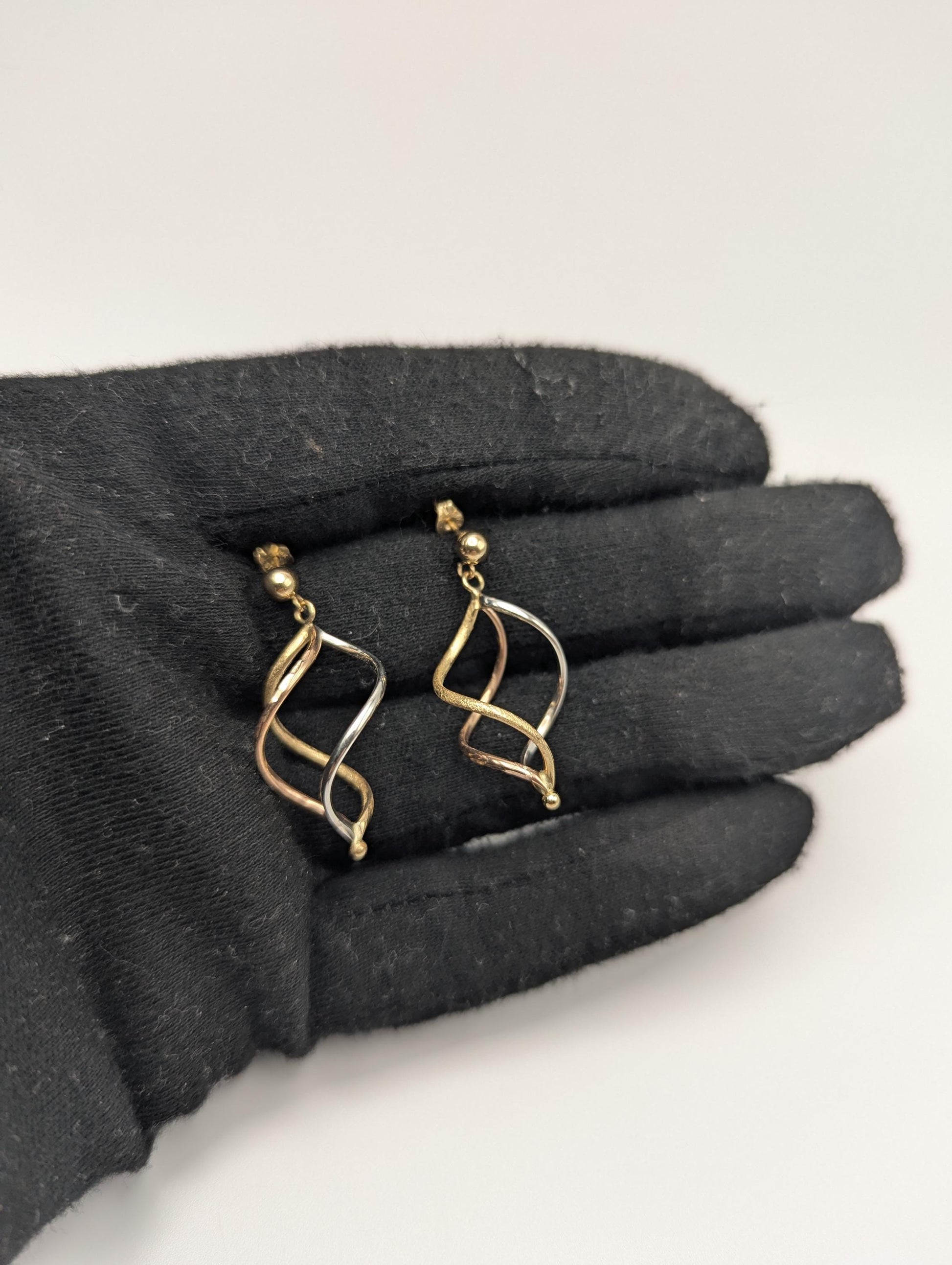 14k Multi-Gold Twisted Infinity Dangle Earrings. Twisted Classic Dangle Hoops.