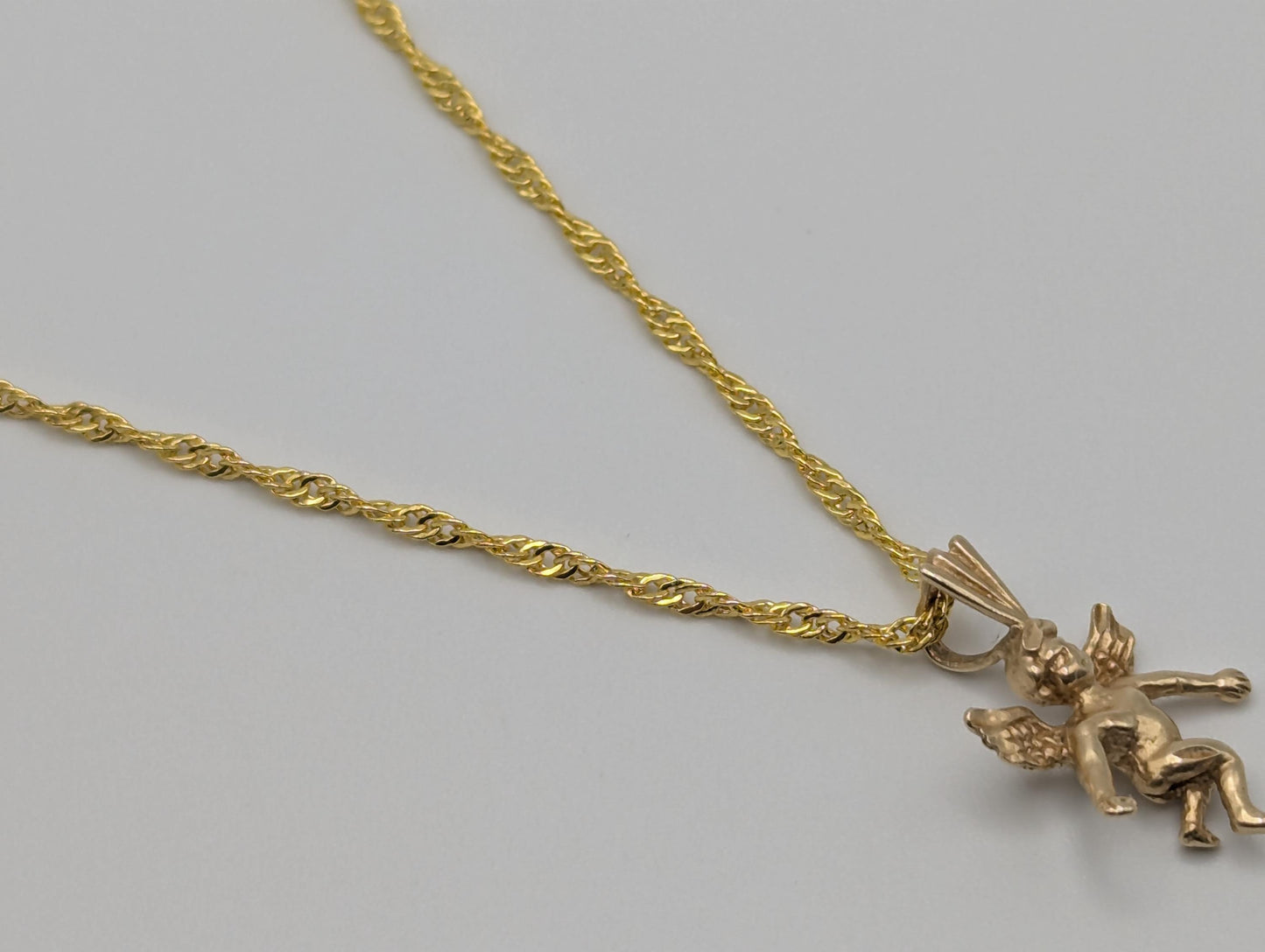 14K Yellow Gold Angel Pendant Necklace + Complimentary 18k GF 18" Chain