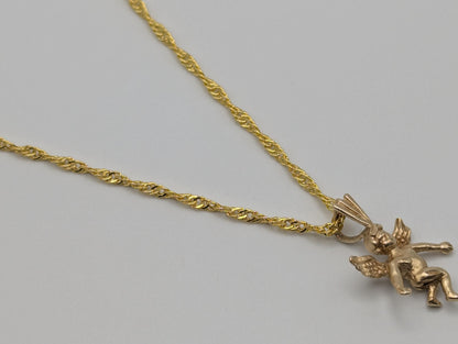 14K Yellow Gold Angel Pendant Necklace + Complimentary 18k GF 18" Chain