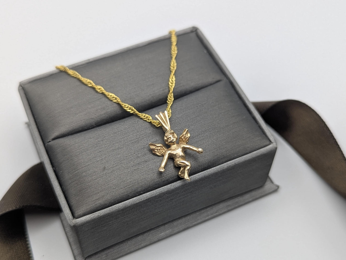 14K Yellow Gold Angel Pendant Necklace + Complimentary 18k GF 18" Chain