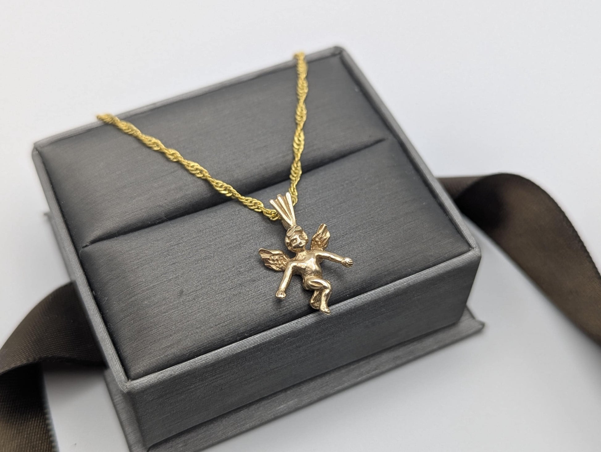 14K Yellow Gold Angel Pendant Necklace + Complimentary 18k GF 18" Chain