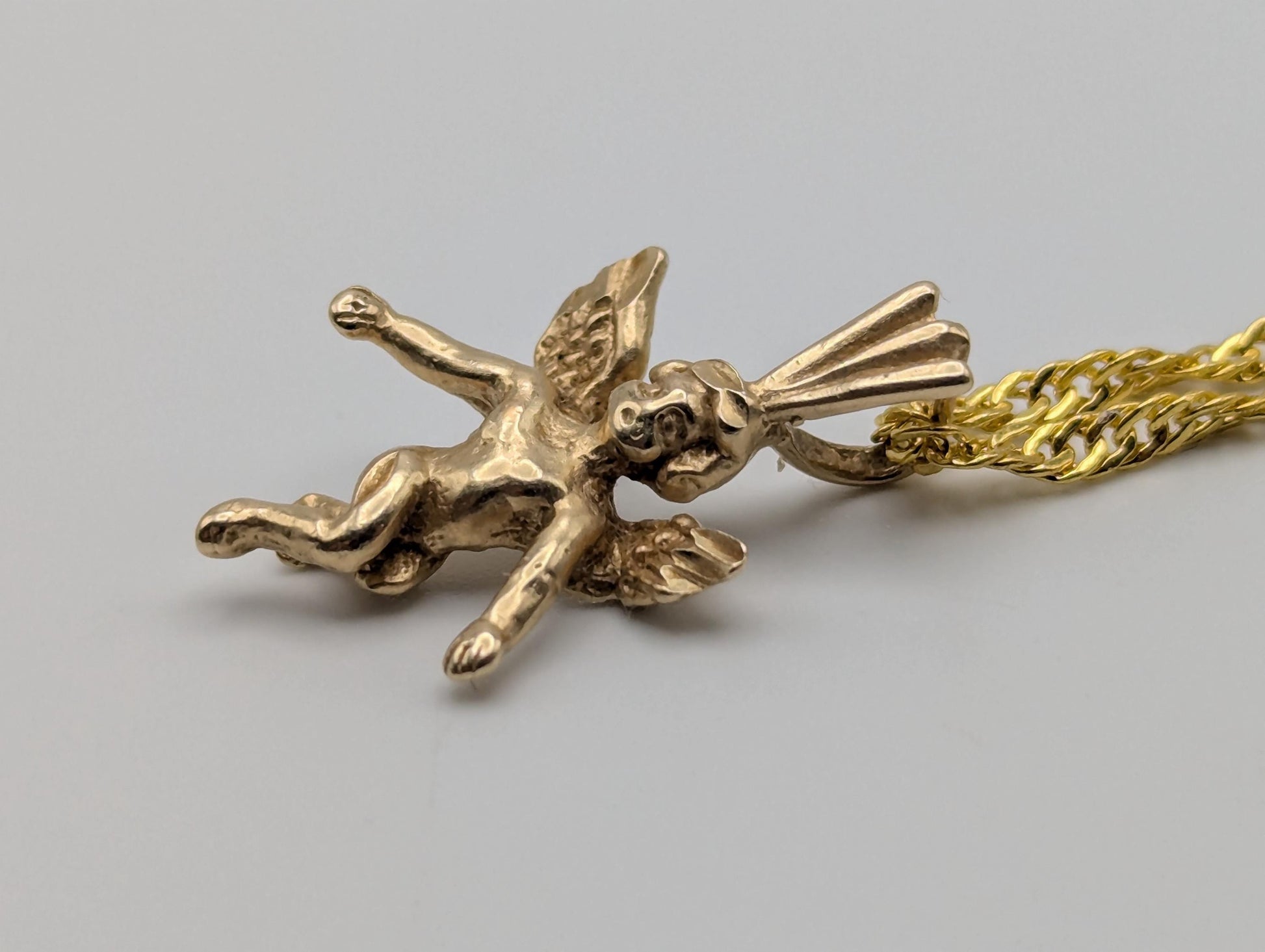 14K Yellow Gold Angel Pendant Necklace + Complimentary 18k GF 18" Chain