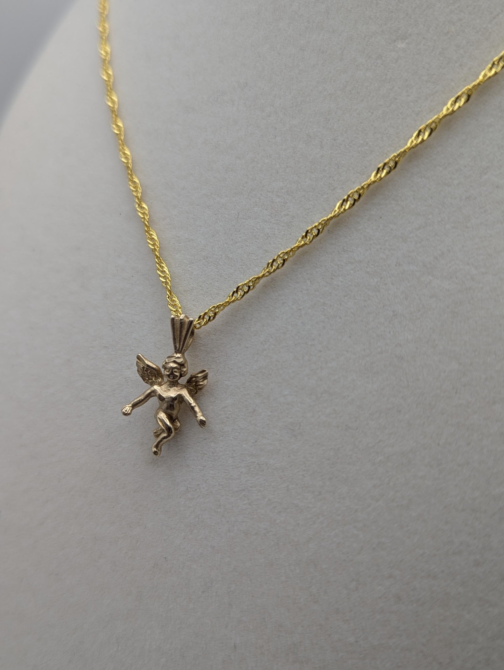 14K Yellow Gold Angel Pendant Necklace + Complimentary 18k GF 18" Chain