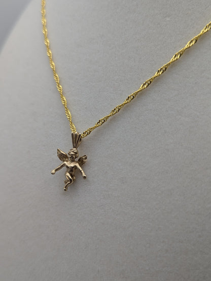 14K Yellow Gold Angel Pendant Necklace + Complimentary 18k GF 18" Chain