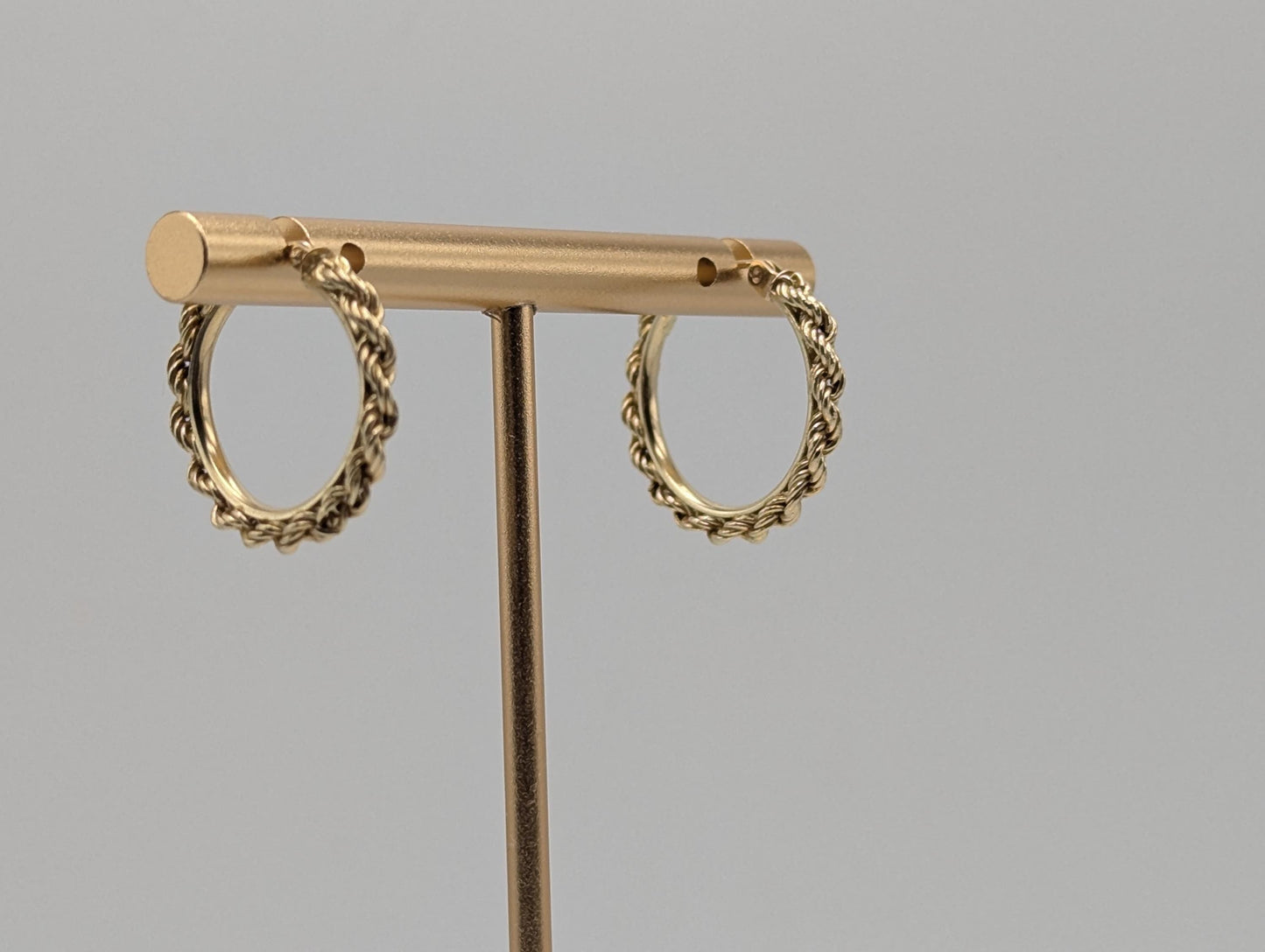 14k ITALY Gold Twisted Rope Hoop Earrings. Wire Hoop Earrings Real Solid 14K Yellow Gold