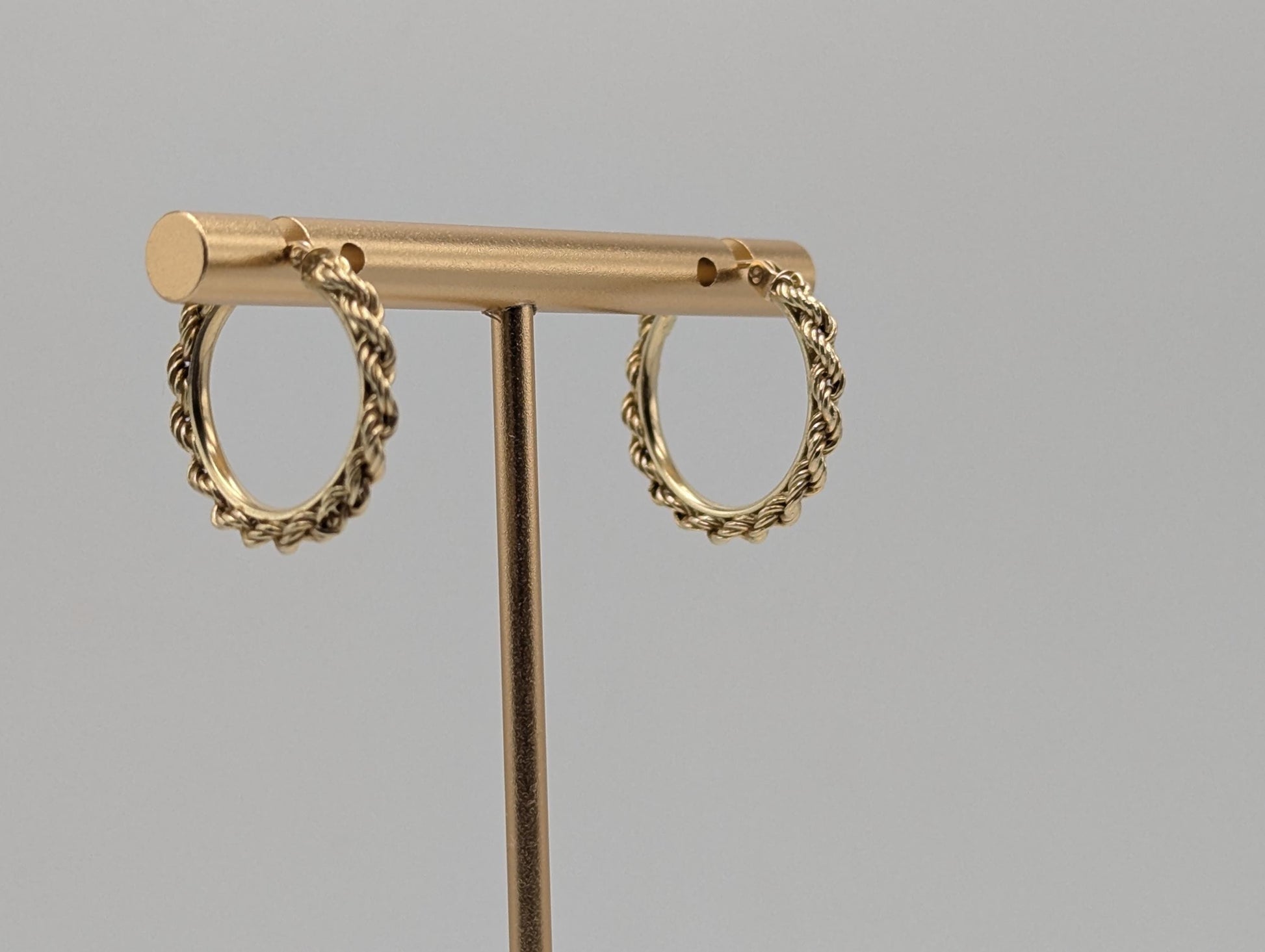 14k ITALY Gold Twisted Rope Hoop Earrings. Wire Hoop Earrings Real Solid 14K Yellow Gold