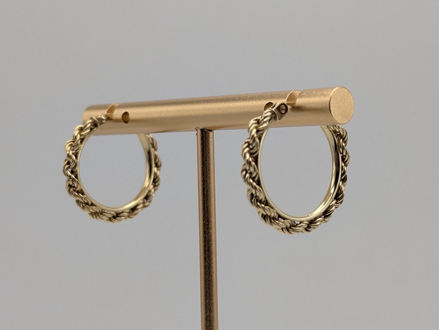 14k ITALY Gold Twisted Rope Hoop Earrings. Wire Hoop Earrings Real Solid 14K Yellow Gold