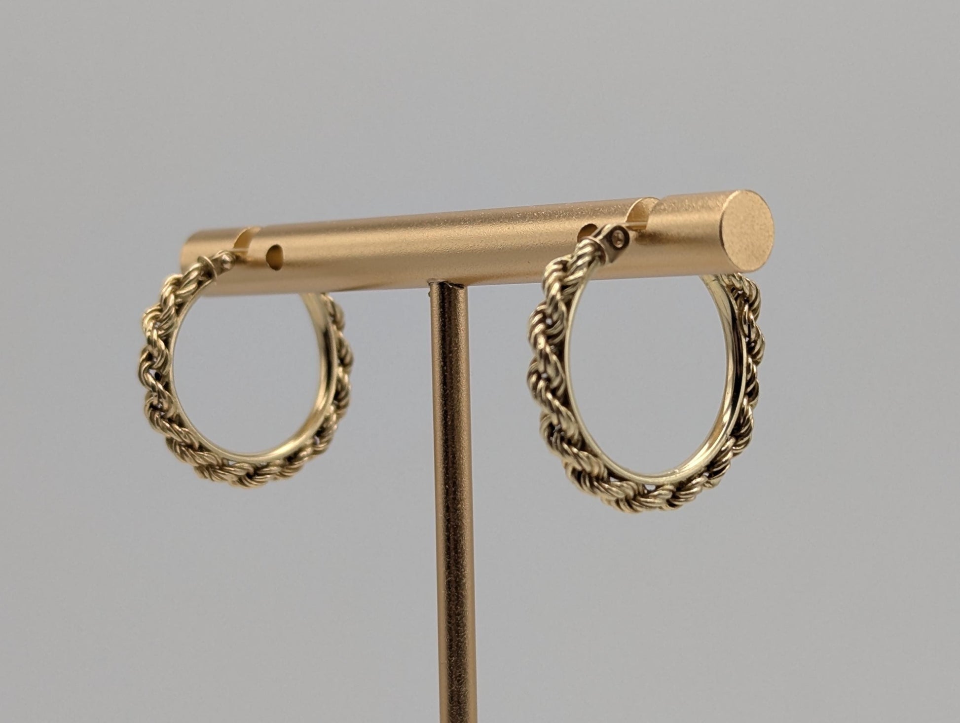 14k ITALY Gold Twisted Rope Hoop Earrings. Wire Hoop Earrings Real Solid 14K Yellow Gold