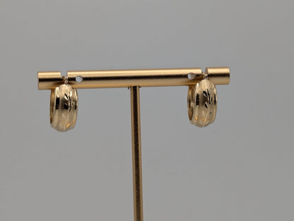 14k Vintage Yellow Gold Classic Etched Textured Small Hoop Earrings Gold Hoops Hinged