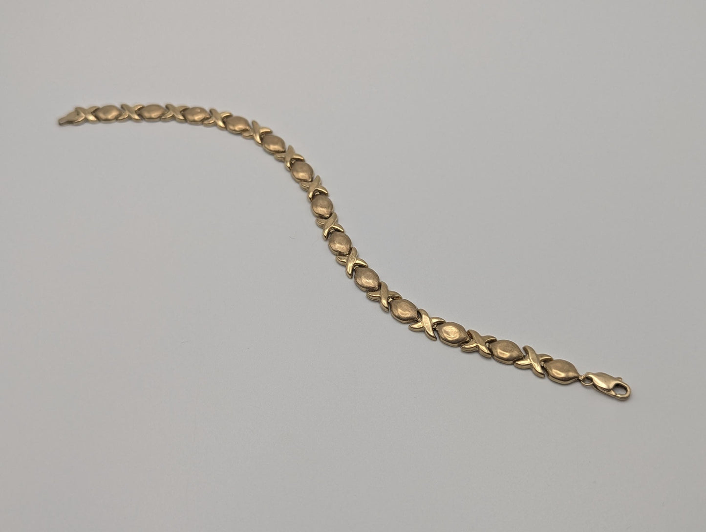 10k Solid Yellow Gold 4.5 gr XOXO Diamond Tennis Bracelet 7" Kisses Love Chain