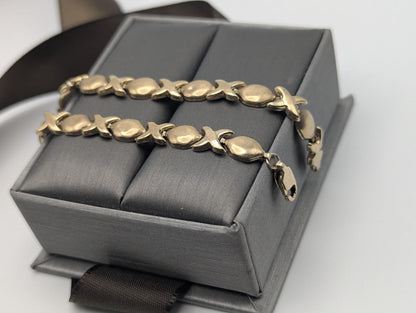 10k Solid Yellow Gold 4.5 gr XOXO Diamond Tennis Bracelet 7" Kisses Love Chain