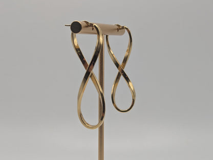 14k ITALY Twisted Long Infinity Hoop Earrings. Etched Twisted Hoops