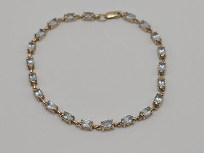 10k Yellow Gold Blue Aquamarine Bracelet. Aquamarine Tennis Bracelet 7.5"