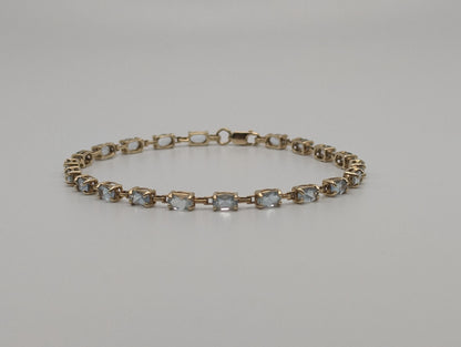 10k Yellow Gold Blue Aquamarine Bracelet. Aquamarine Tennis Bracelet 7.5"